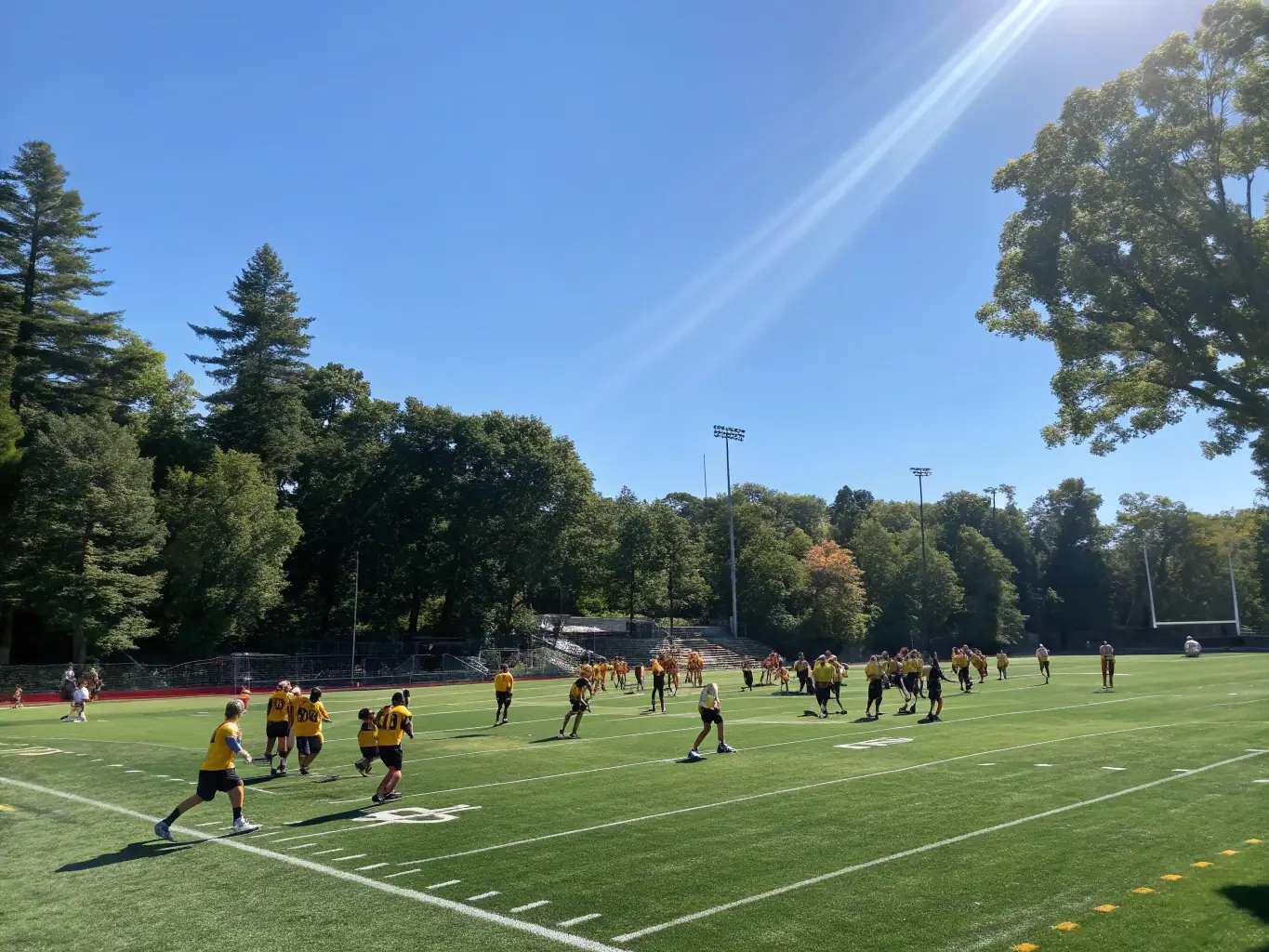 An image of students practicing volleyball, focusing on serving and receiving techniques, set against the backdrop of the school's sports field.